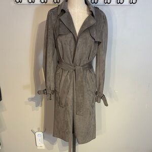 Elegant Charcoal faux suede Trench Coat by le Chateau